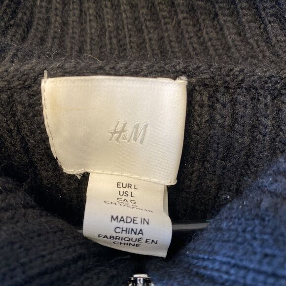 H&M Rib Knit Half Zip Sweater Black And White Striped Size Large - Picture 2 of 5